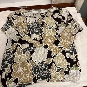 Croft & Barrow Black and Cream Floral Blouse